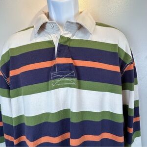Vintage G.H. Bass & Co. Striped Rugby Polo in Cream, Navy, Olive & Orange Preppy